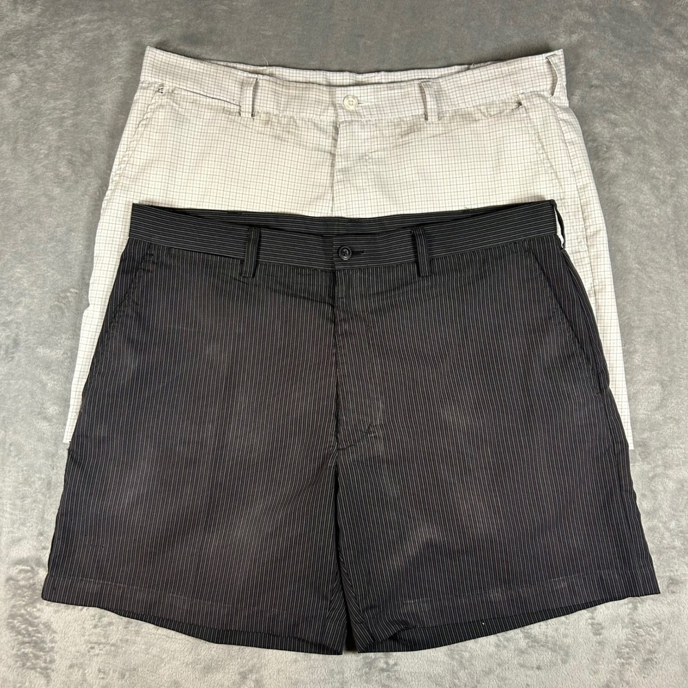 PGA Tour Mens Golf Shorts Bundle Size 36 Pinstripe Grid Check 2 Pair Lot